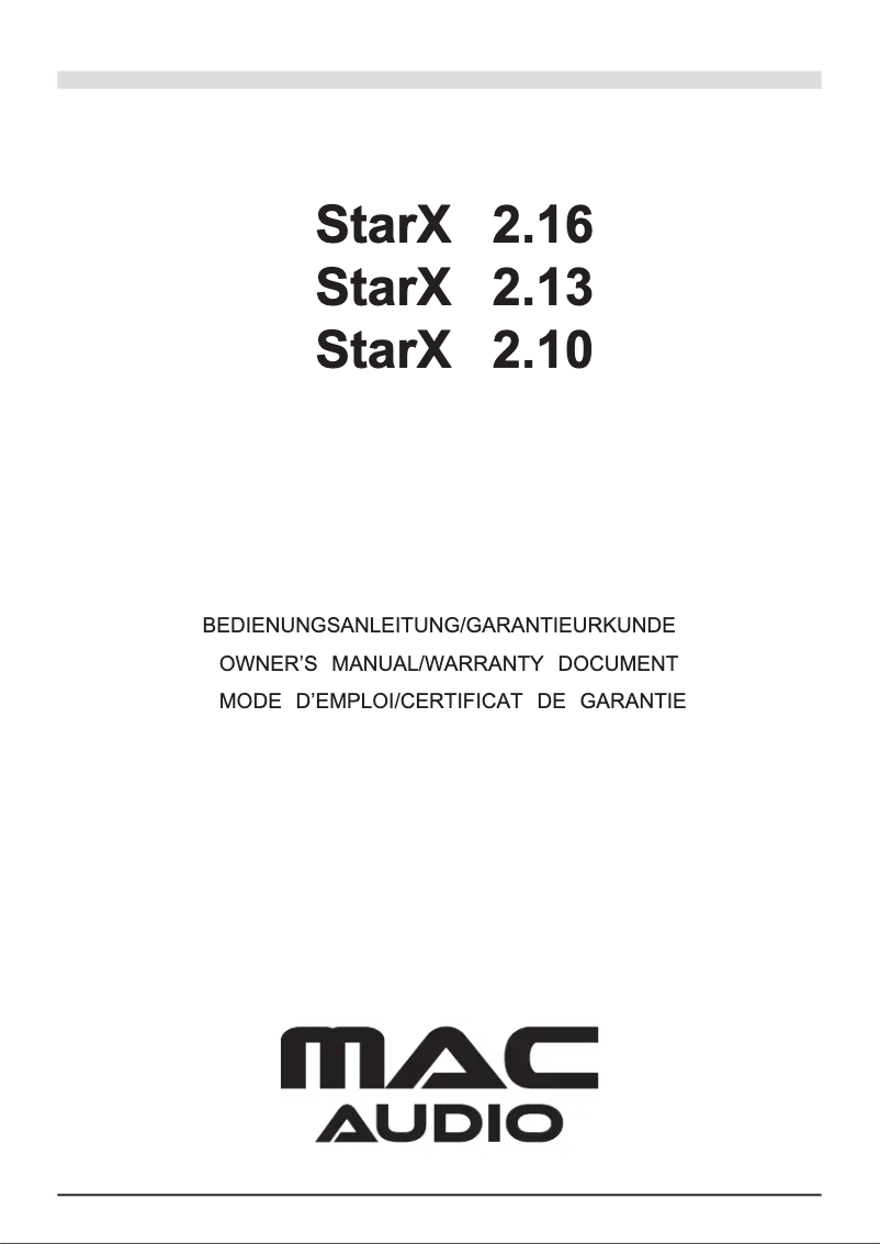 Page 1 de la notice Manuel utilisateur Mac Audio Star X 2.13