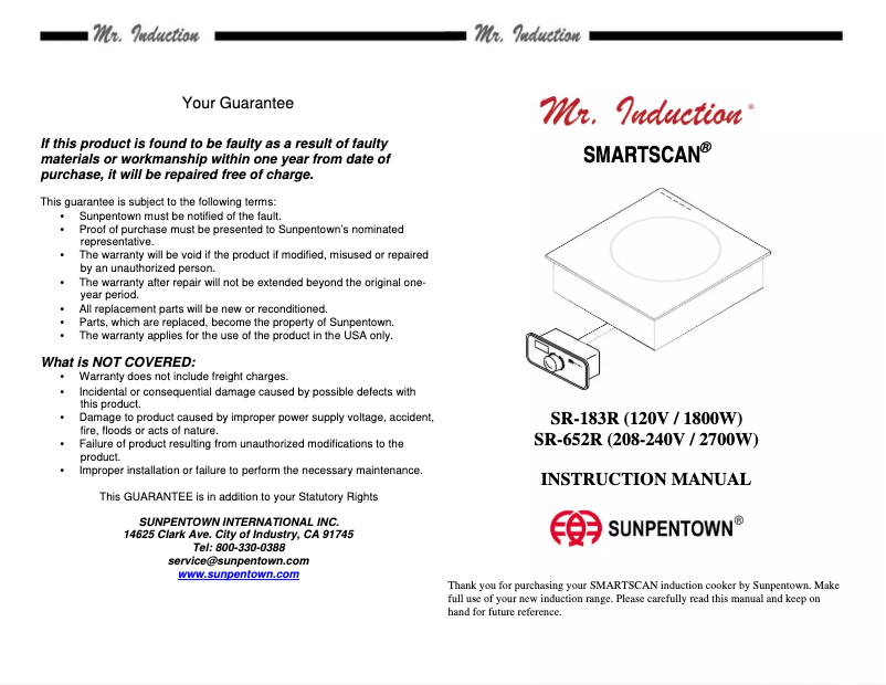 Page 1 de la notice Manuel utilisateur Mr. Induction Smartscan SR-652R