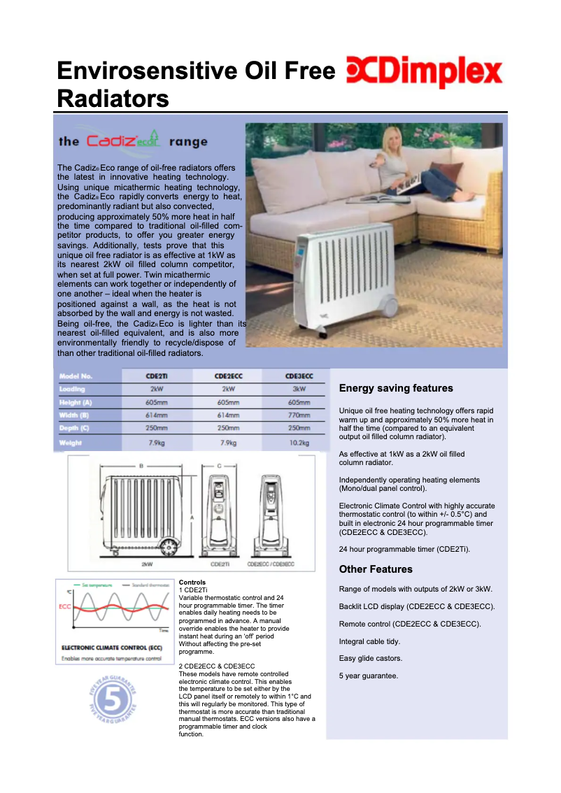 Page 1 de la notice Guide de démarrage rapide Dimplex CDE2ECC