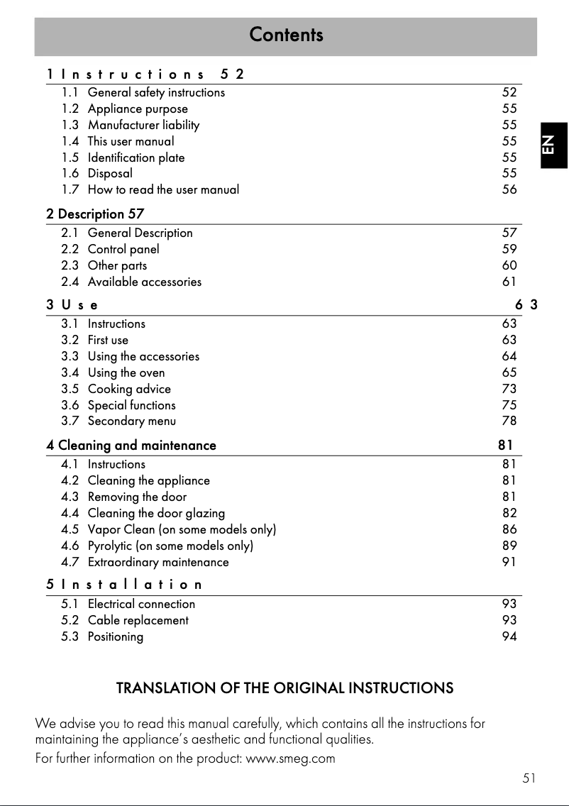 Page 1 de la notice Mode d'emploi Smeg SF6372X