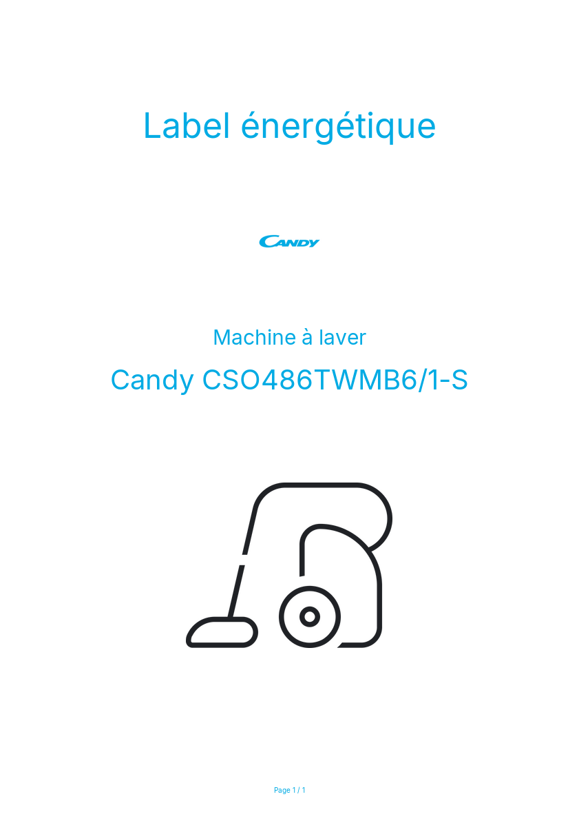 Page n°1 - Label énergétique Candy CSO486TWMB6/1-S