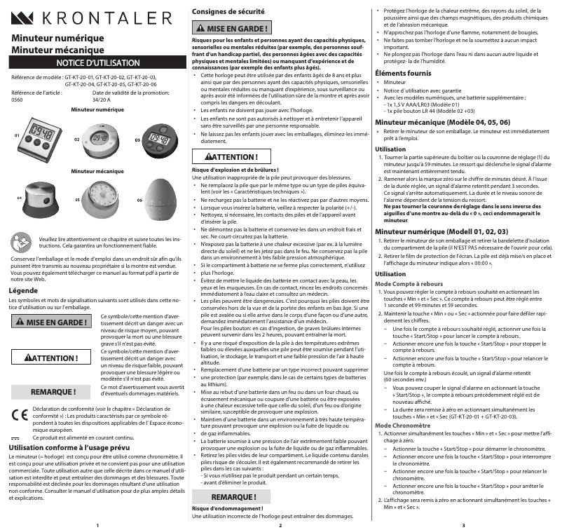 Page 1 de la notice Manuel utilisateur Krontaler KT-20-06