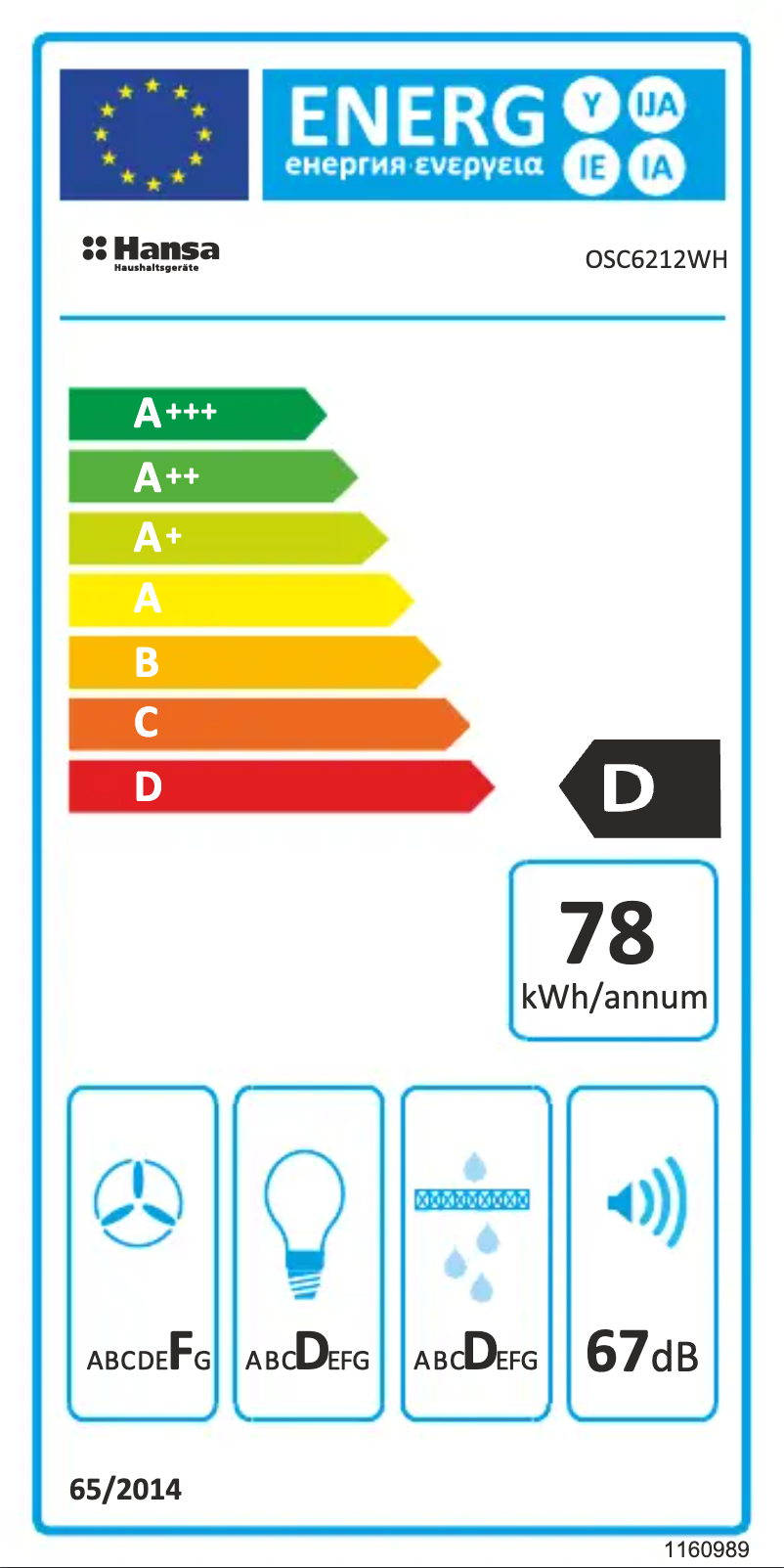 Page 1 de la notice Label énergétique Hansa OSC6212WH