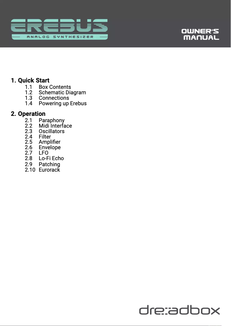 Page 1 de la notice Manuel utilisateur Dreadbox Erebus