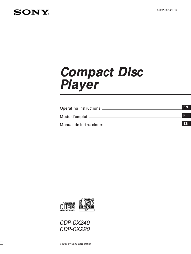 Page n°1 - Manuel utilisateur Sony CDP-CX220