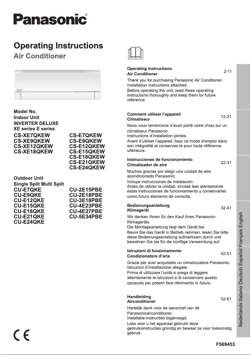Page n°1 - Manuel utilisateur Panasonic CS-E7QKEW