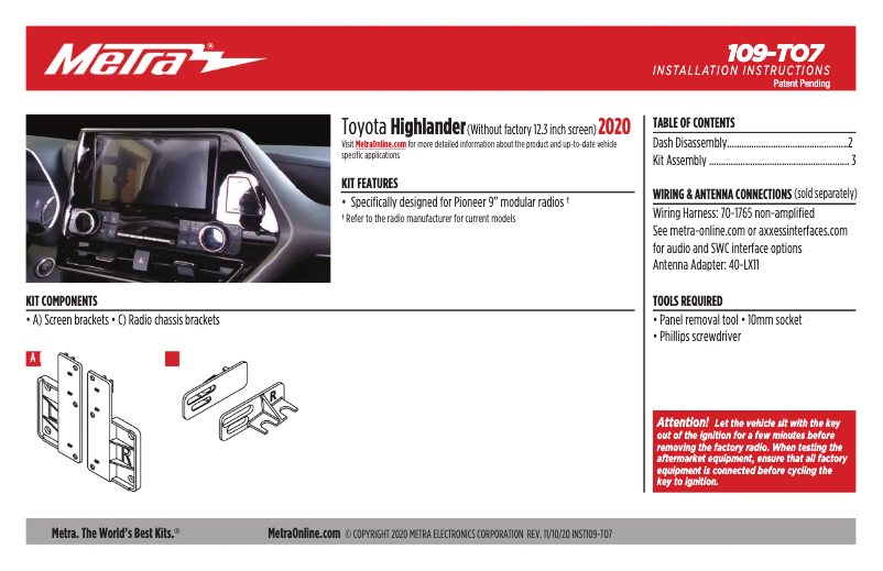 Page n°1 - Manuel utilisateur Metra 109-TO7