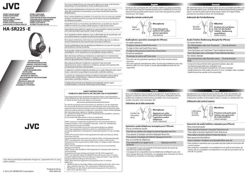 Page 1 de la notice Manuel utilisateur JVC HA-SR225-E