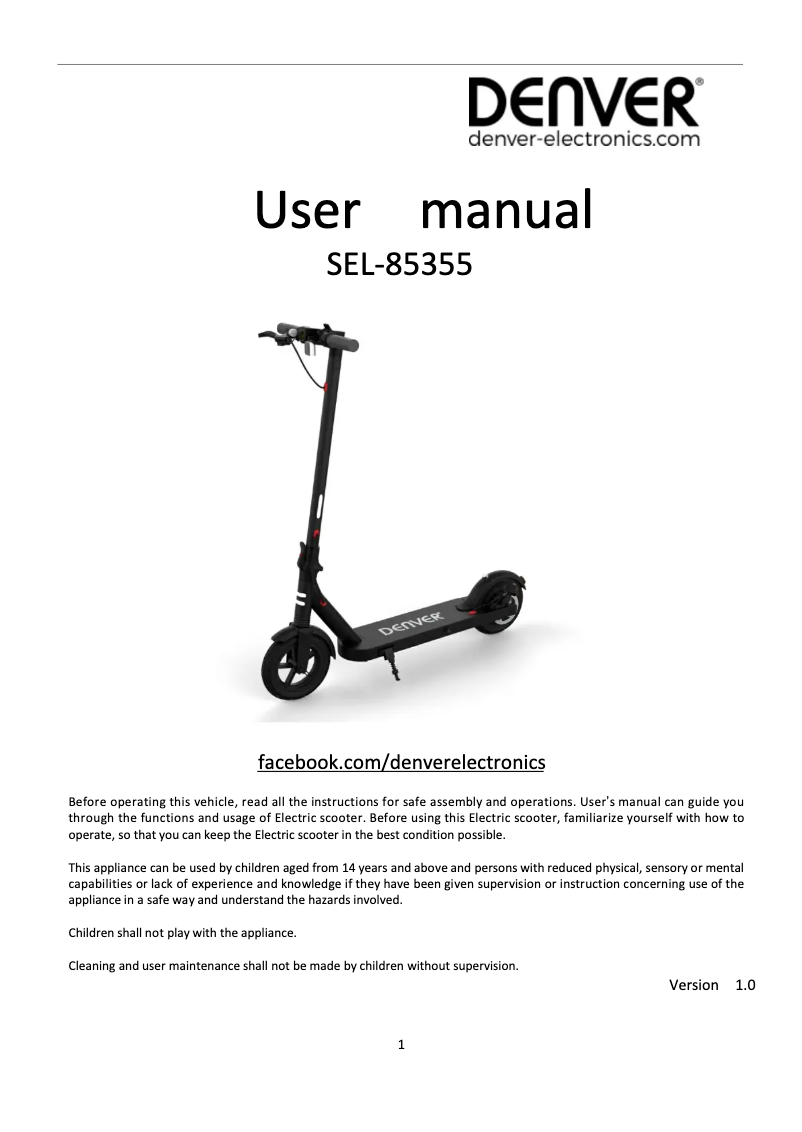 Page 1 de la notice Manuel utilisateur Denver SEL-85355