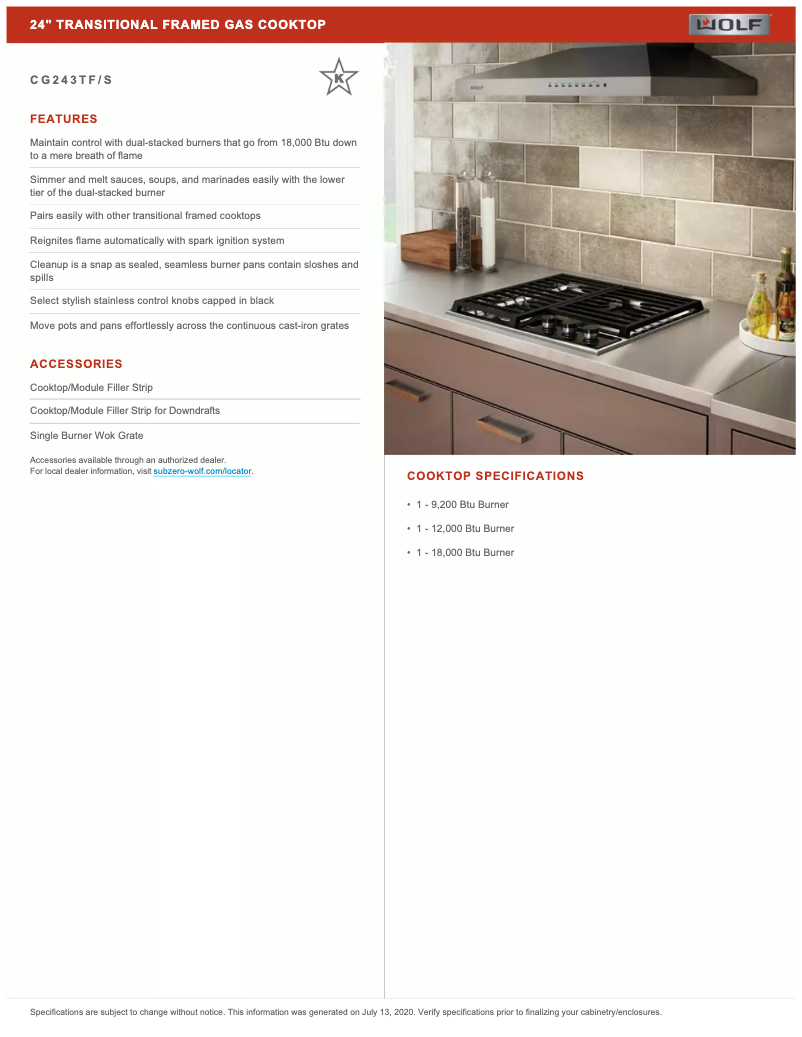 Page 1 de la notice Manuel utilisateur Wolf CG243TF/S