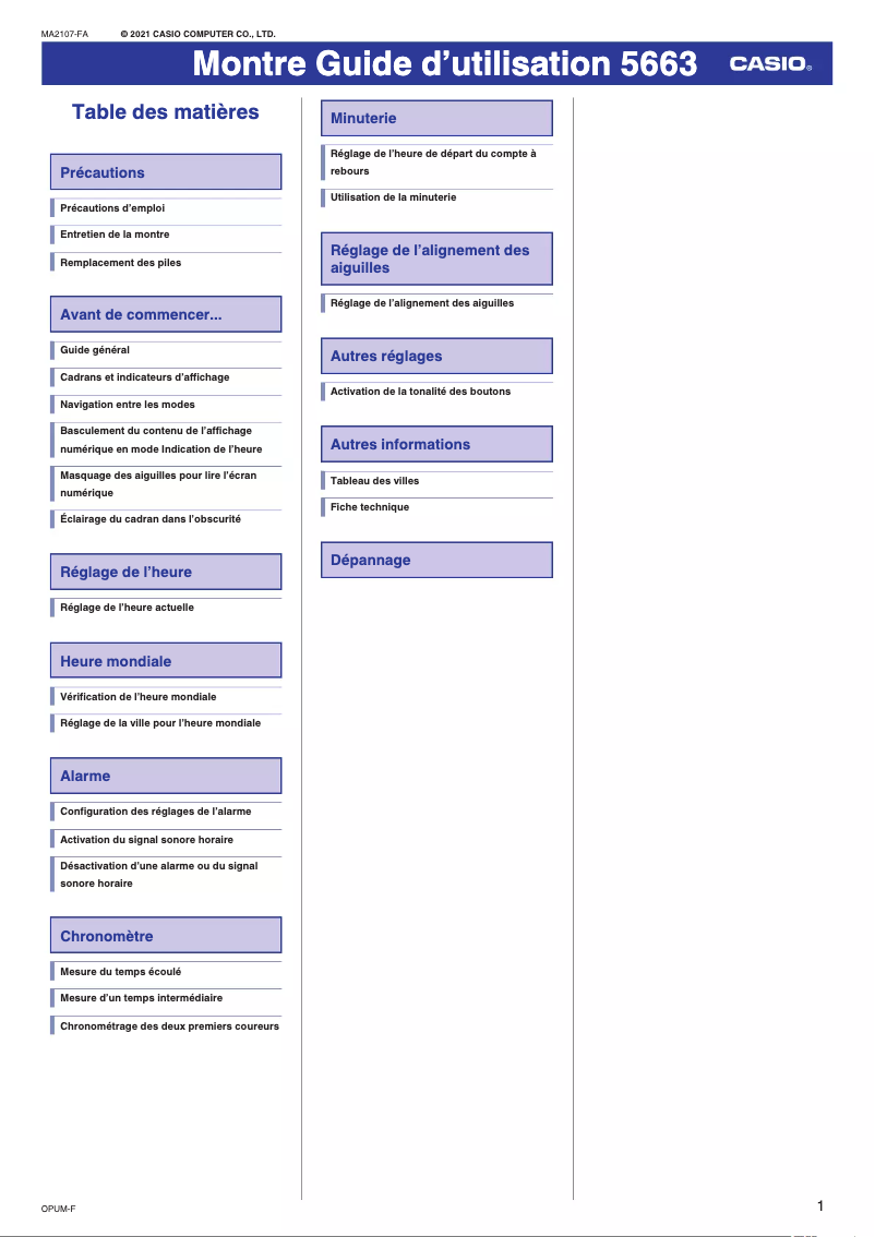 Page 1 de la notice Manuel utilisateur Casio G-Shock GM-S2100