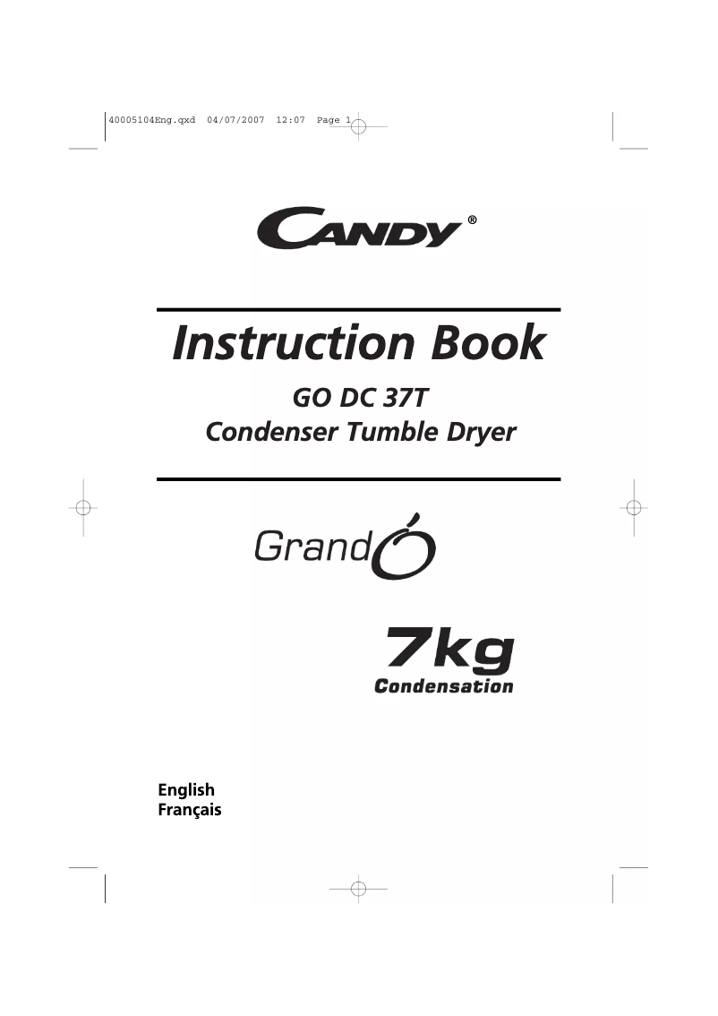 Page n°1 - Manuel utilisateur Candy GO DC 37T-47