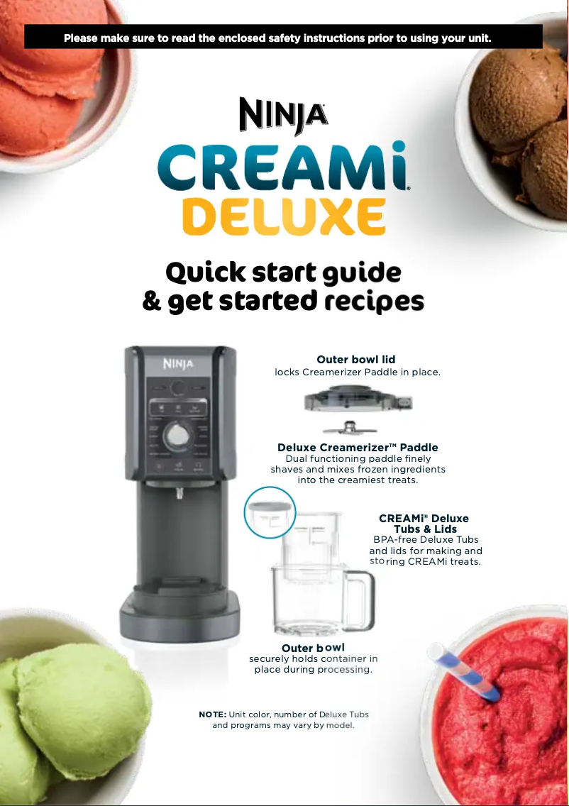 Page 1 de la notice Guide de démarrage rapide Ninja Creami Deluxe NC501