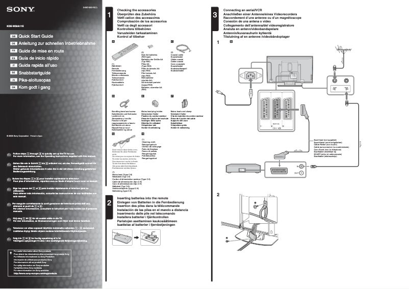 Page 1 de la notice Guide d'installation Sony Wega KDE-W50A11E