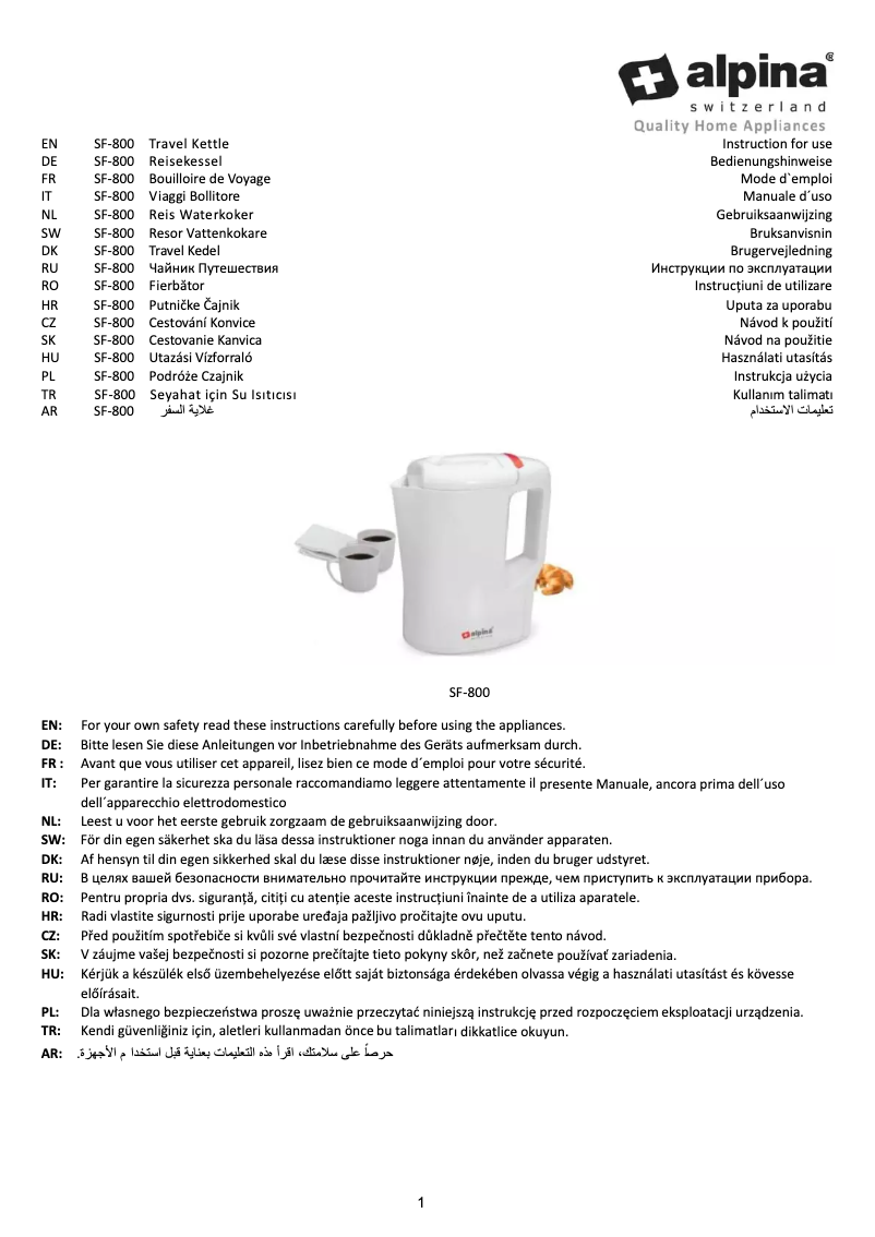 Page n°1 - Manuel utilisateur Alpina SF 800