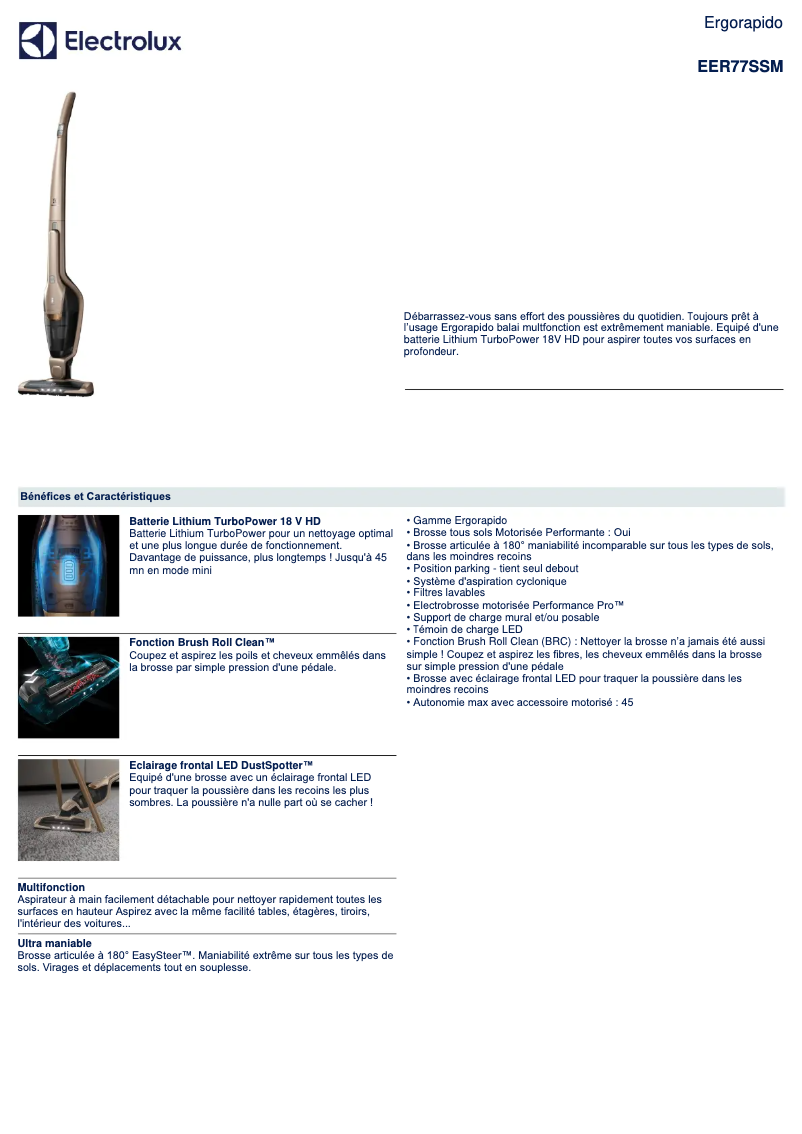 Page n°1 - Fiche technique Electrolux ErgoRapido EER77SSM