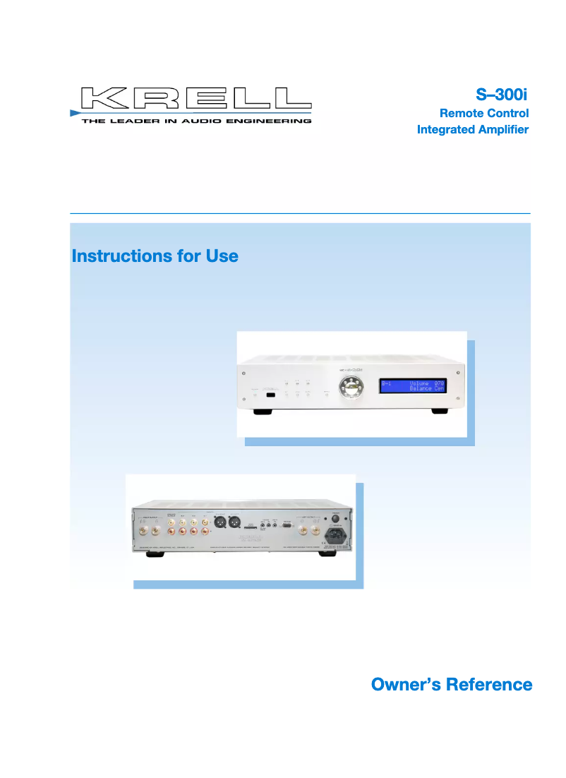 Page 1 de la notice Manuel utilisateur Krell S-300i