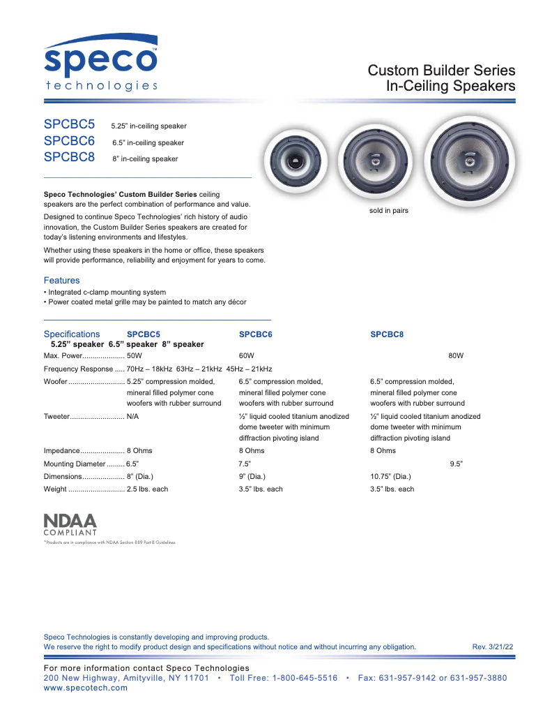 Page 1 of the manual Technical Sheet Speco Technologies SPCBC5