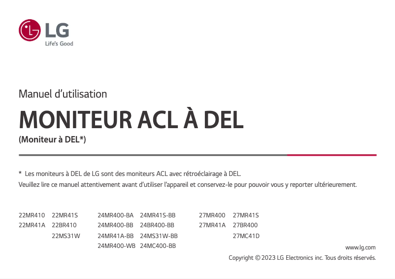 Page 1 de la notice Manuel utilisateur LG 24MR41S