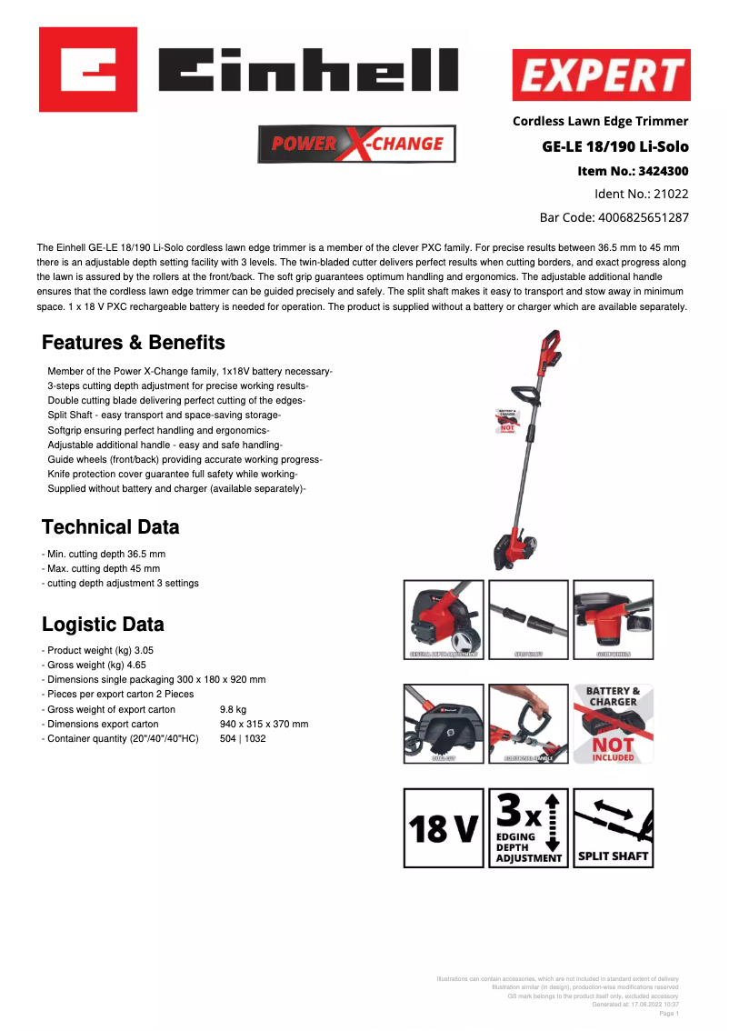 Image de la première page du manuel de l'appareil GE-LE 18/190 Li-Solo