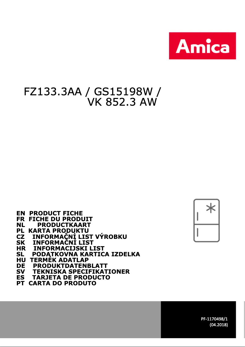 Page 1 de la notice Manuel utilisateur Amica FZ133.3AA