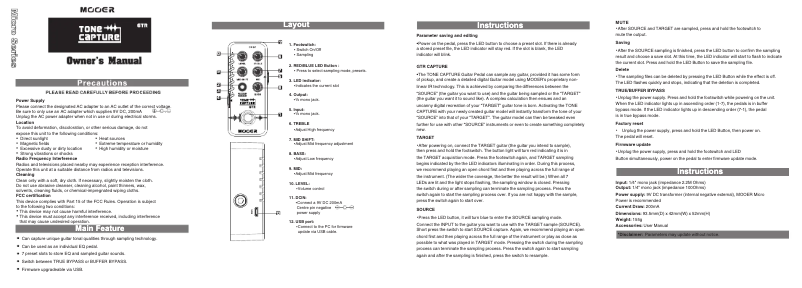 Page 1 de la notice Manuel utilisateur Mooer Tone Capture GTR