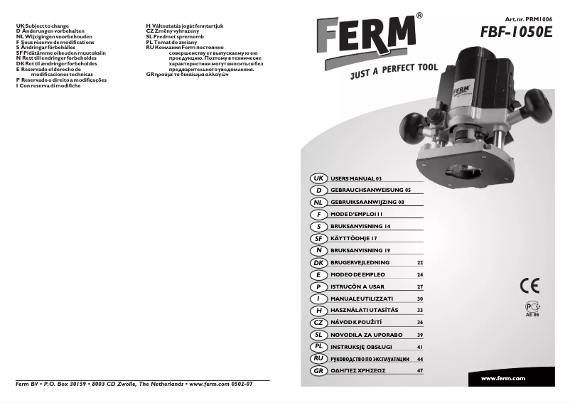 Page n°1 - Manuel utilisateur Ferm FBF-1050E