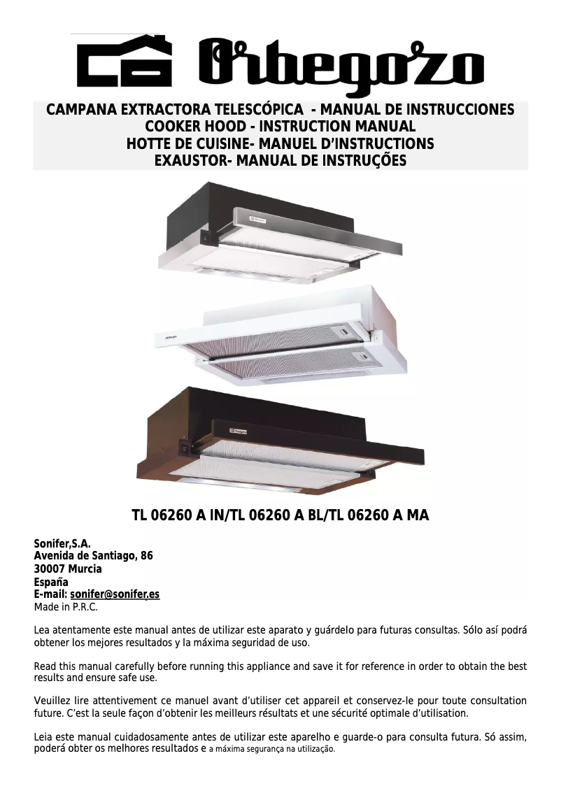 Page n°1 - Manuel utilisateur Orbegozo TL 06260 A