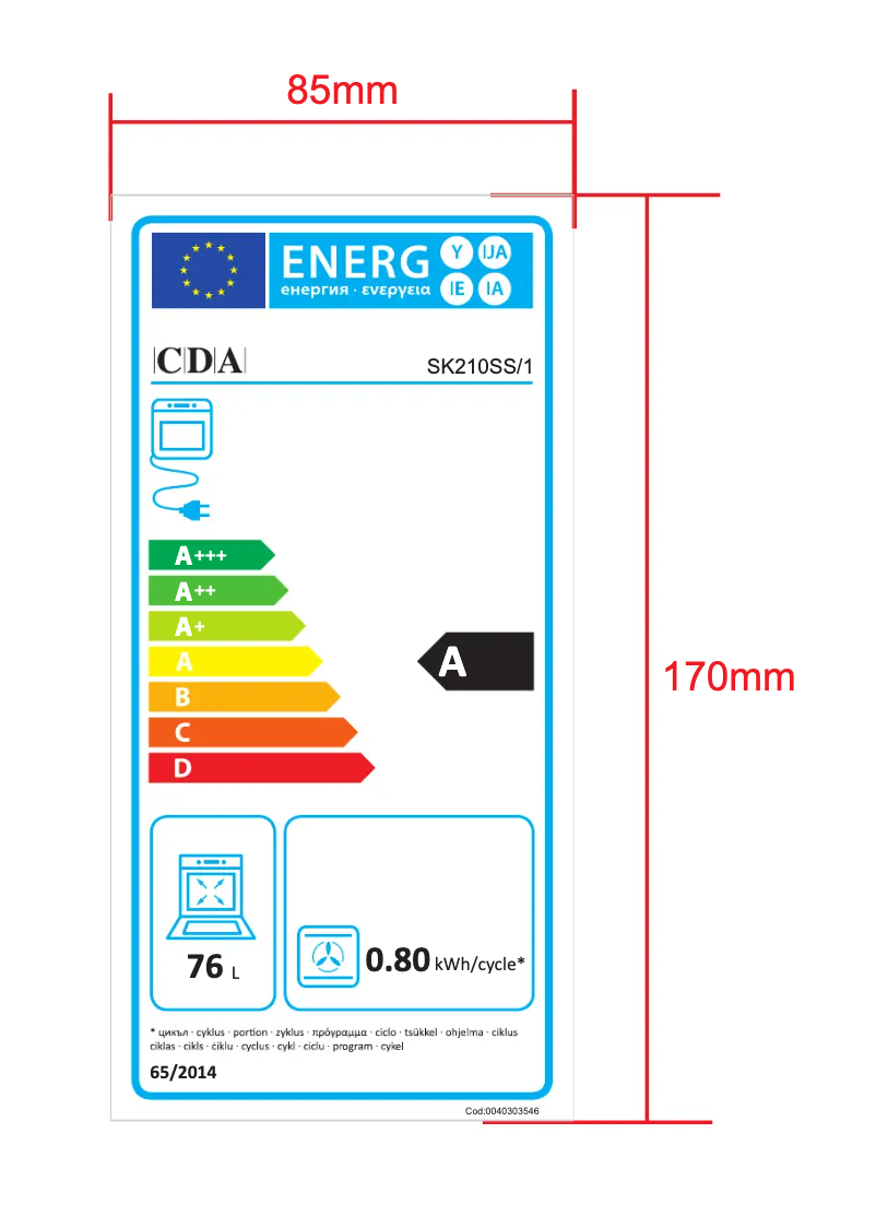 Page 1 de la notice Label énergétique CDA SK210SS