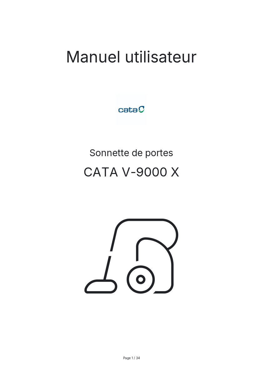 Page n°1 - Manuel utilisateur CATA V-9000 X