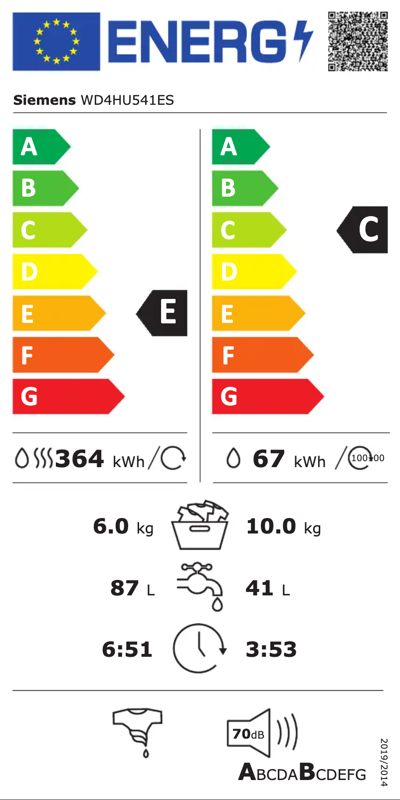 Page n°1 - Label énergétique Siemens WD4HU541ES