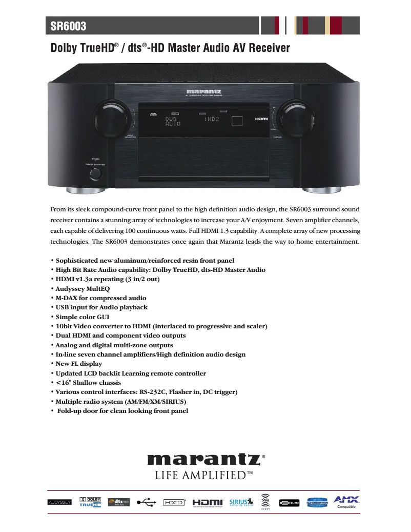 Page 1 de la notice Fiche technique Marantz SR6003