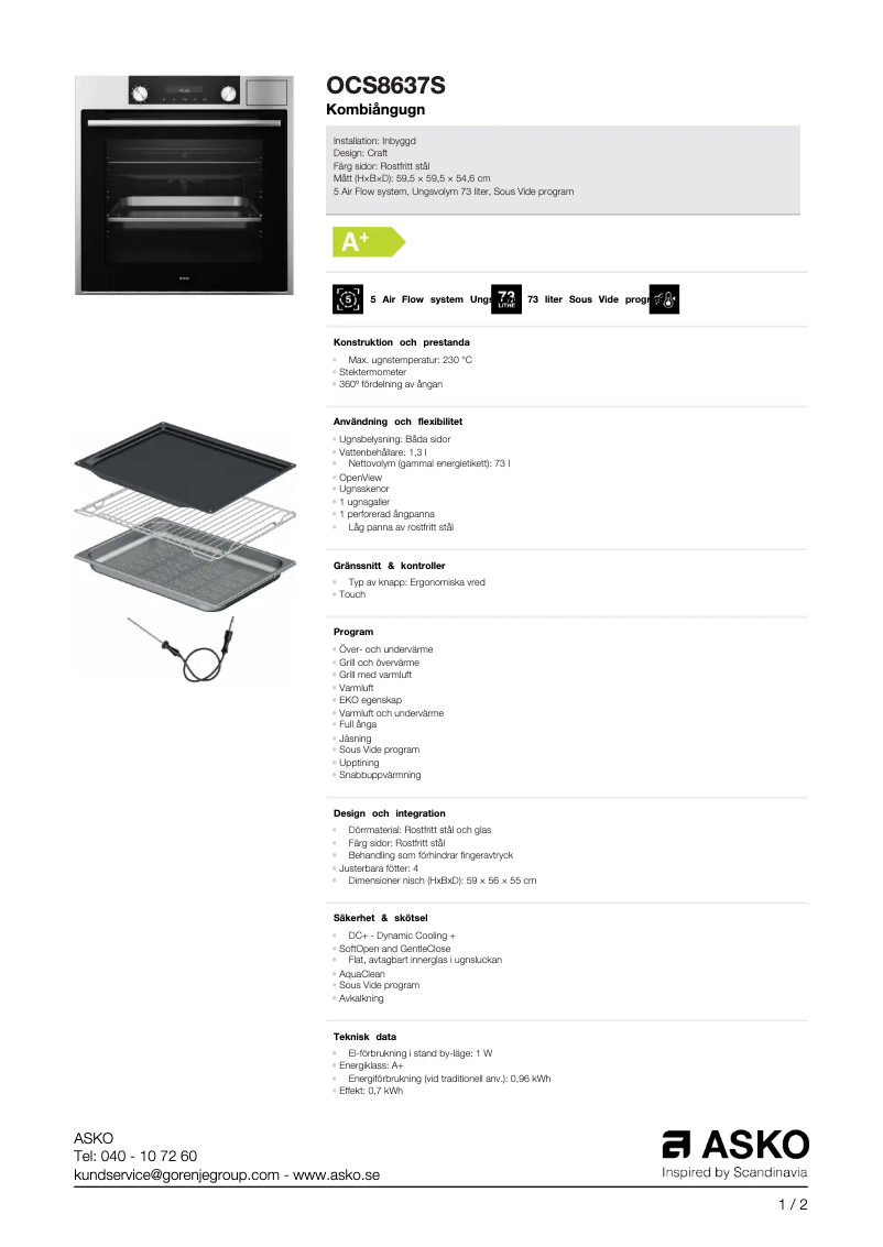 Página 1 del manual Ficha técnica Asko OCS8637S