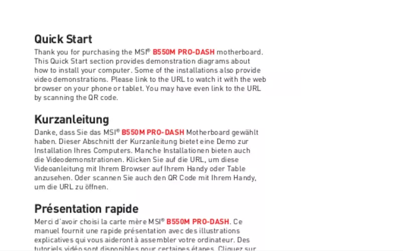 Page 1 de la notice Manuel utilisateur MSI B550M PRO-DASH