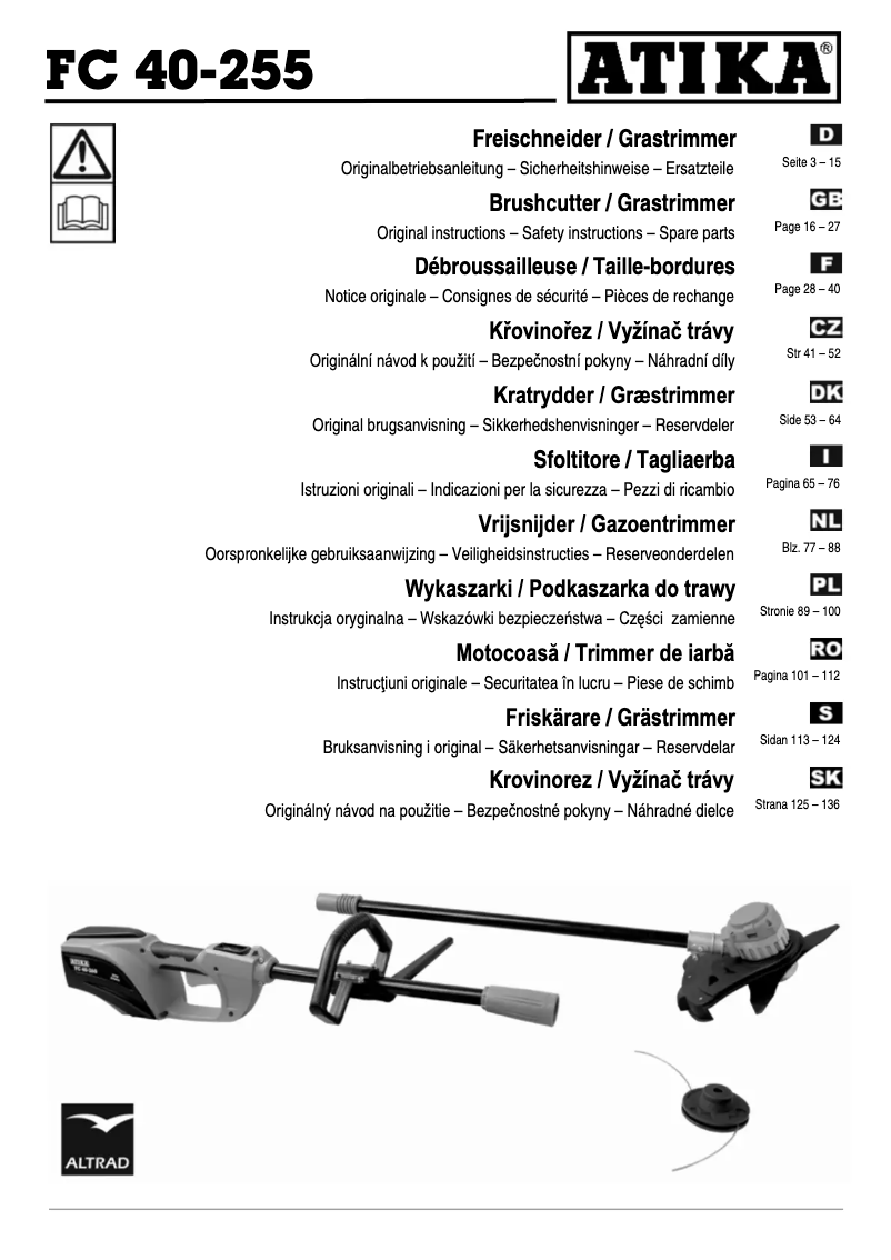 Page 1 de la notice Manuel utilisateur ATIKA FC 40-255