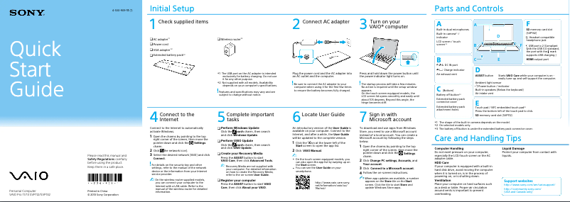 Page n°1 - Guide d'installation Sony Vaio SVP1322DCXS