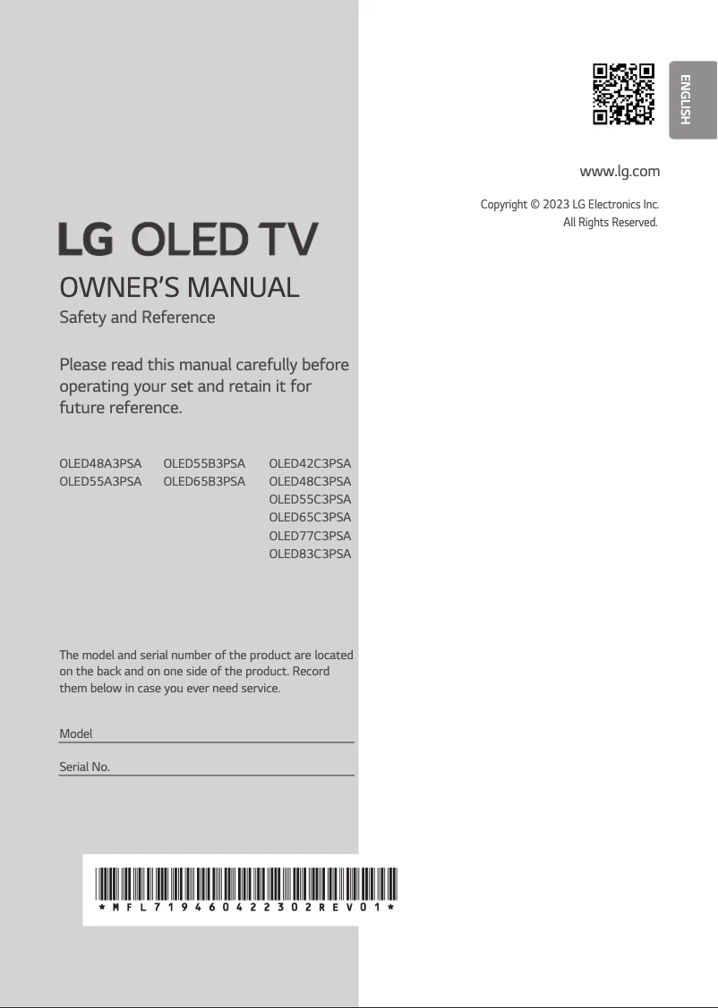 Page 1 de la notice Manuel utilisateur LG OLED77C3PSA