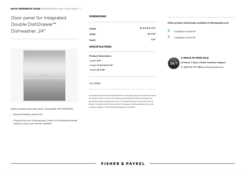 Page 1 de la notice Manuel utilisateur Fisher & Paykel ADDD24DPX