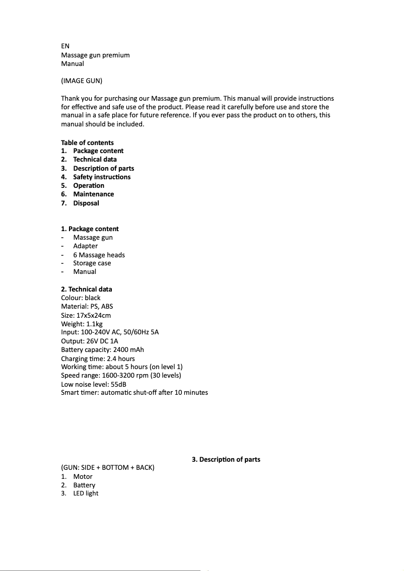 Image de la première page du manuel de l'appareil Massage Gun Pro