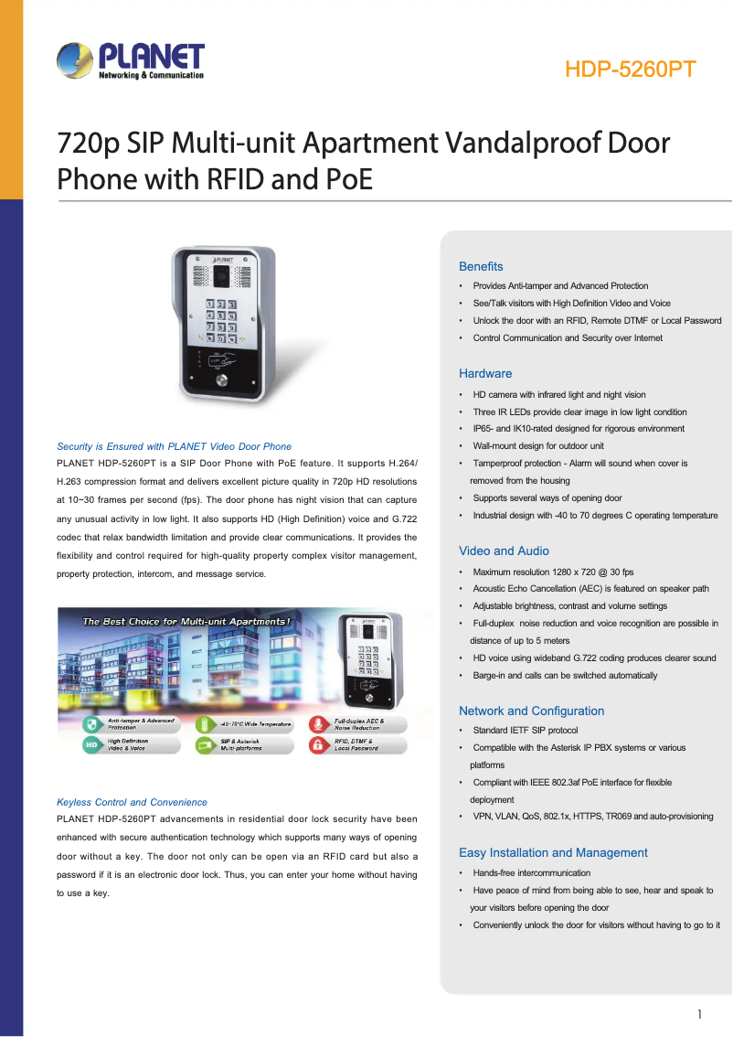 Page 1 de la notice Fiche technique Planet HDP-5260PT
