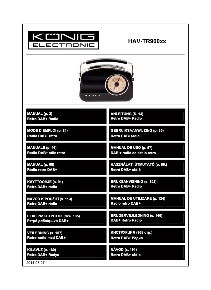 Page 1 de la notice Manuel utilisateur Konig HAV-TR900BL
