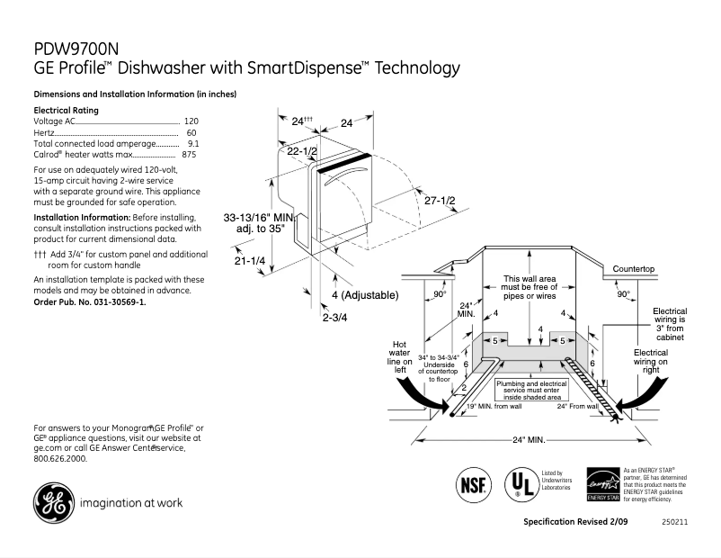 Page 1 de la notice Fiche technique GE Profile PDW9700NII