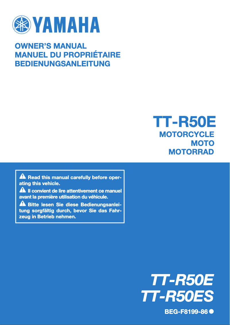 Page 1 de la notice Manuel utilisateur Yamaha TT-R50E (2025)