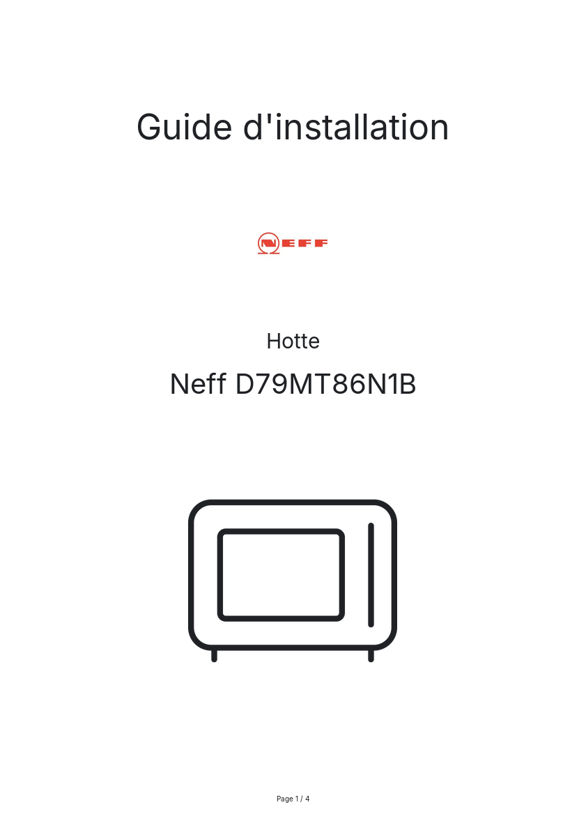 Page n°1 - Guide d'installation Neff D79MT86N1B