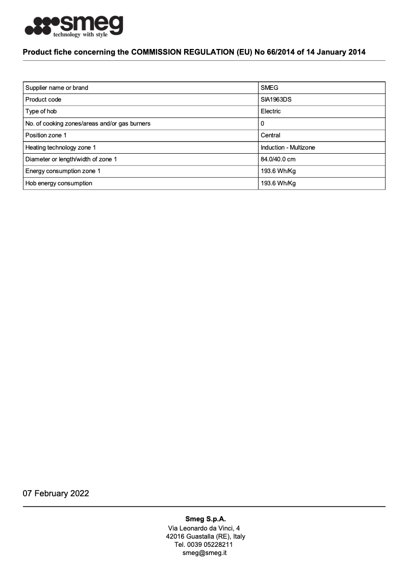 Page 1 de la notice Brochure Smeg SIA1963DS
