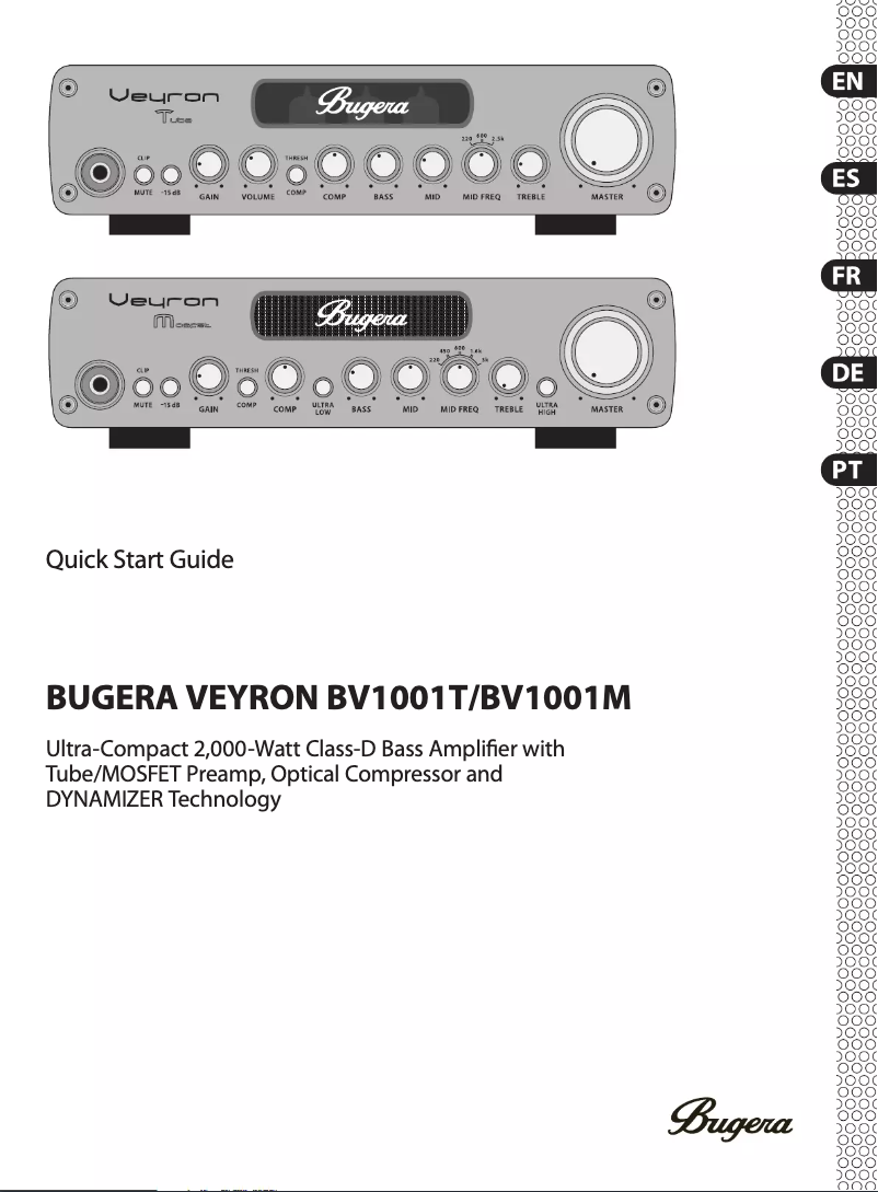 Page 1 de la notice Guide de démarrage rapide Bugera Veyron Mosfet BV1001M