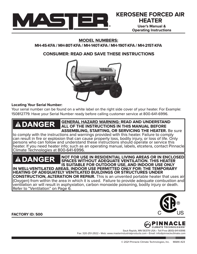 Page n°1 - Manuel utilisateur Master MH-80T-KFA
