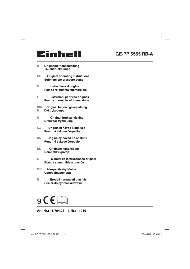 Page n°1 - Manuel utilisateur Einhell GE-PP 5555 RB-A