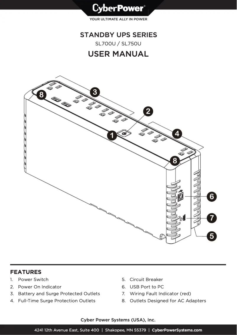 Page 1 de la notice Informations de garantie CyberPower SL750U