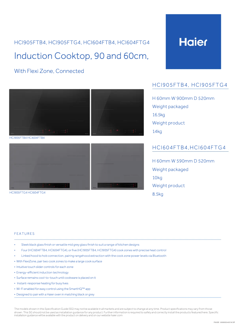 Page n°1 - Fiche technique Haier HCI905FTB4